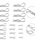 Cotter Pin Assortment Kit With 100 Pieces Of Galvanized Carbon Steel Hitch Pins displayed in various sizes