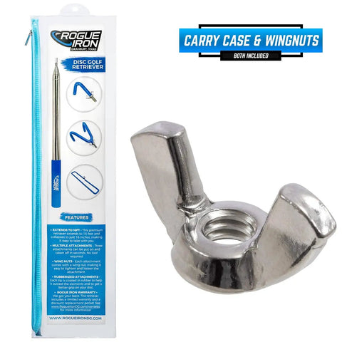 Telescoping Disc Golf Retriever Pole 16 Inches To 16 Feet Blue Grabber with carry case and wingnuts for disc recovery