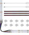 10 Pack 4 Pin Transparent COB Connectors For RGB LED Strips Solderless Connection With 15cm Wires And 22AWG Extension Cables