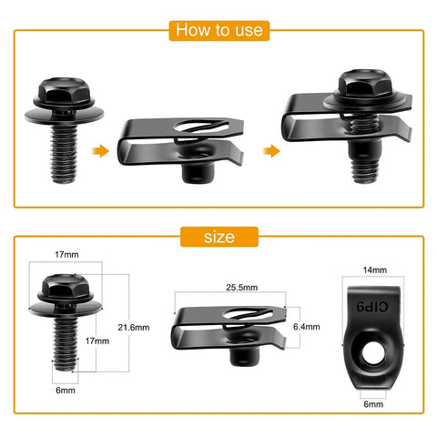 35 Piece Engine Under Cover Splash Shield Bolt Kit Universal Fit With Push Retainers Rivet Clips size and usage guide