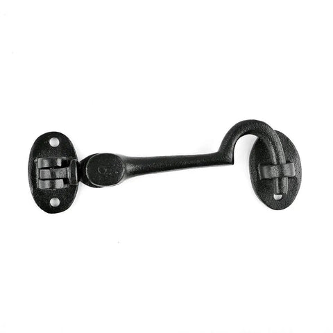 Super Sturdy Hefty Swivel Cabinet Latch Lock Made From Dense Wrought Iron With A Sleek Black Coating That Really Kicks Rust To The Curb While Upgrading Your Vintage Home Decor 4.5 Inch 4 Pack - single latch with curved design.