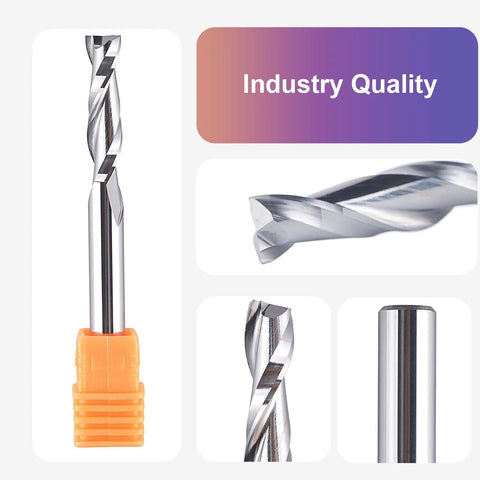 SpeTool 5pc up-cut spiral router bit set, 1/4 in cutting diameter and shank, solid carbide for woodworking