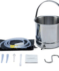 304 Grade Stainless Steel Enema Bucket Kit For Home Colon Cleansing 1.5 L Capacity With Silicone Tube Four Nozzles Dust Bag And Manual Coffee Enema Kit Easy To Use. 304 stainless bucket with tube, nozzles, bag, and manual