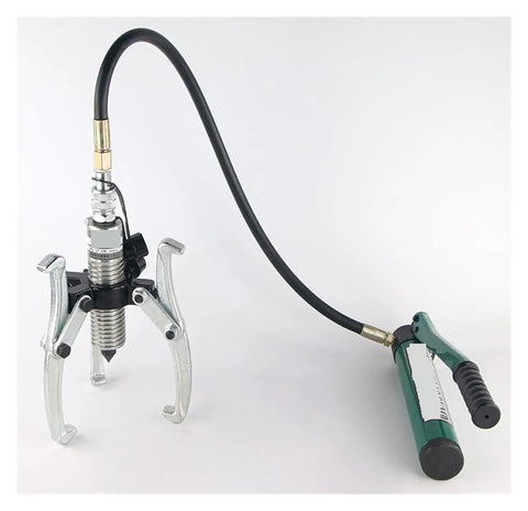Heavy Duty Split Type Hydraulic Puller With Manual Pump For 5 Ton Bearing Race Gear Wheel Tire Extraction And Badass Garage Mechanics Daily Repair Kit, showing three-arm design and manual pump.