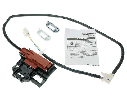 Plug And Play Whirlpool Washer Lid Lock Switch Assembly And Strike Kit with instructions and bezels visible