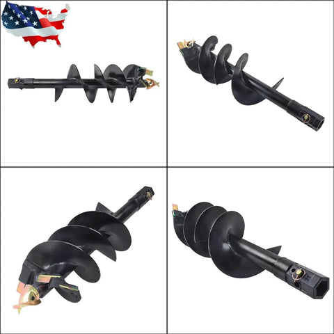 12 Inch By 48 Inch Auger Bit With 2 Inch Hex Collar For Skid Steer Post Hole Digger Attachment in four angles