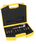 Open yellow case with Nine Piece One Half Inch Carbide Boring Bar Set With MT2 Handle and tools inside.