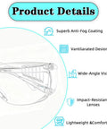 Built Tough Anti Fog Safety Glasses With Vented Side Shields And ANSI Certification Clear Protective Eyewear showing anti-fog features.