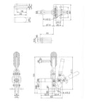 Technical drawing of a Welding Toggle Clamp Built Tough For Heavy Duty Woodworking Jigs And Fixtures with dimensions.