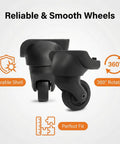 Heavy Duty Silent Replacement Wheels For Suitcase 360 Smooth Glide Spinner Kit showing durable black wheels with 360° rotation.