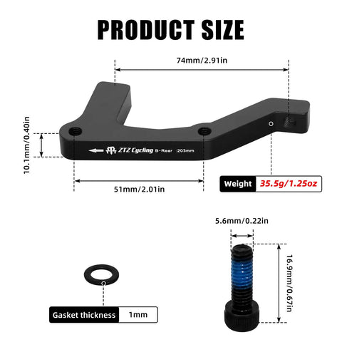 Front And Rear Disc Brake Caliper Mount Adapter For 203mm Rear Rotors CNC Machined Aluminum Alloy with bolt and gasket size