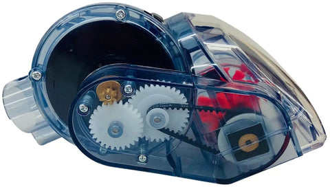 Side view of Pro Heat Turbo Brush Attachment For Deep Carpet Cleaning And Upholstery, showcasing internal gears and transparent casing.