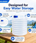 Collapsible Water Container With Spigot For Camping And Road Trips on wooden table, foldable design with spout visible