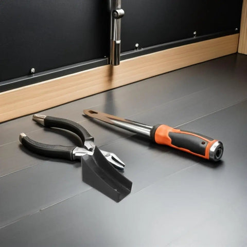 Tools next to U Shaped Boat Style Chair Feet Floor Protectors With Screws for Office Desk Chair Leg Pipes installation