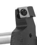 Get This Top Tier High Performance 1/2In Shank Spoilboard Surfacing Router Bit With 3 Sharp Carbide Blades For Effortless CNC Wood Planing And Smooth Surface Prepping close-up showing carbide blade and shank.