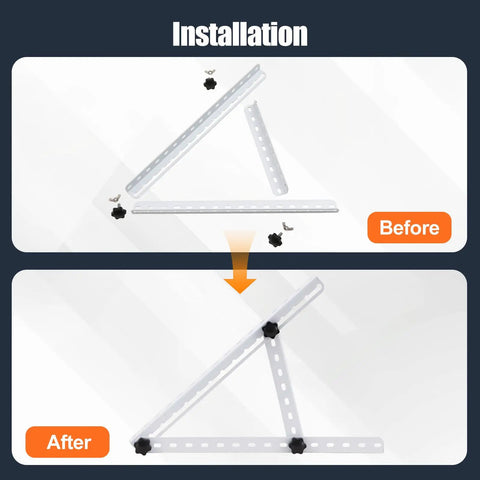 Before and after installation of 16 Inch Solar Panel Mounting Brackets Kit With Adjustable Tilt And Foldable Legs