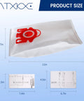 FJM Vacuum Bag Replacement Set Compatible With Canister Type FJM 3D Efficiency package sizes, bag and filter dimensions shown