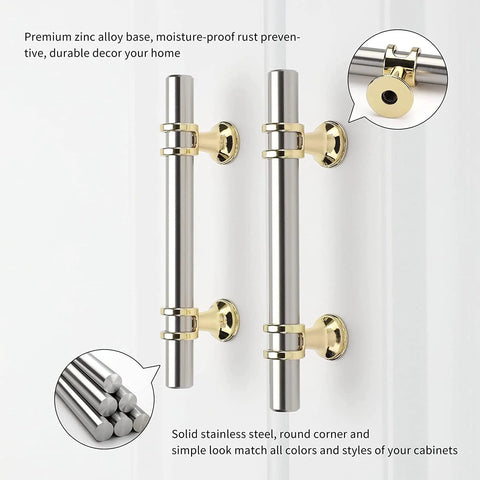 Front view of 10 Pack Brushed Nickel And Gold Cabinet Pulls For Kitchen Cabinets And Furniture 3 Inch Two Tone Drawer Pulls