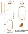 Gold Globe Pendant Light Fixture With Adjustable Hanging Length, Modern Mid Century Chandelier for kitchens and bedrooms