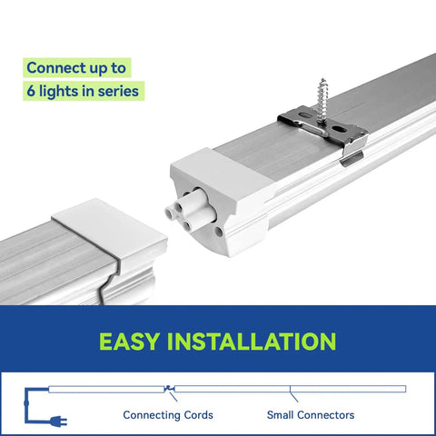 V Shaped Two Foot LED Shop Light 20W 5000K Daylight 2500LM installation showing connectors and linking capability