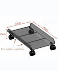 Heavy Duty Black Metal Under Desk Cpu Stand With Smooth Locking Casters shown from the side with dimensions 40cm x 23cm x 9.5cm.