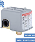 Well Water Pump Pressure Switch 40 60 PSI With Adjustable Differential One Quarter Inch NPT Auto Control, side view
