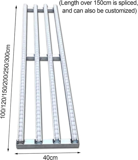 Heavy Duty Gravity Roller Conveyor 1.3 Ft Wide By 6.5 Ft Long with tough ABS plastic rollers and stainless steel frame.