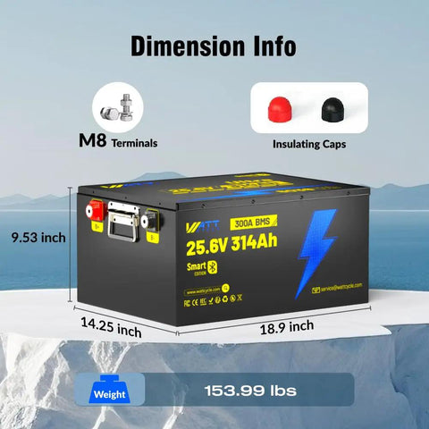 Badass Heavy Duty 24 Volt 314Ah LiFePO4 Battery Bank With 300A Smart Bms Bluetooth Connectivity For Rv Motorhomes Home Solar Storage Off Grid Adventures And Boat Power showcased from the top with labeled dimensions.