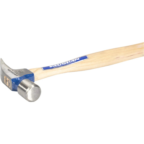 Close-up of 9 Inch Pro Grade Rip Hammer with White Hickory Handle and Polished Head for a Smooth Face, Triple Zone Heat Treated