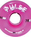 Pulse Outdoor Quad Roller Wheel Set 65mm by 37mm, 78A Hardness, Pink, Hollow Core Tech, single wheel close-up view
