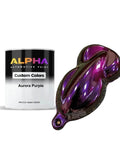 Professional Grade Aurora Purple Basecoat Paint In A Full Gallon Container That Ships Ready To Spray With High Quality Medium Reducer Included For An Ultra Smooth Color Match That Actually Slaps On Any Build, shown with paint sample.
