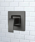 Matte Black Bathroom Faucet Handle Kit With Secure Fixed Hub Attachment on tiled wall