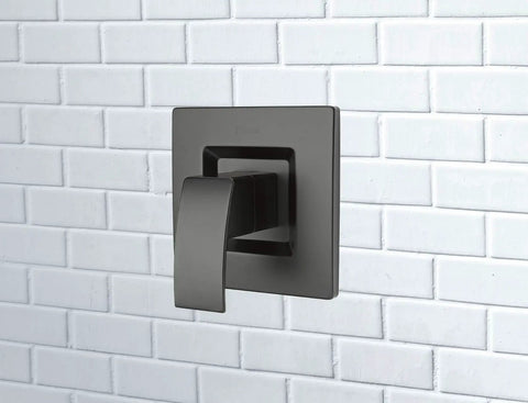 Matte Black Bathroom Faucet Handle Kit With Secure Fixed Hub Attachment on tiled wall