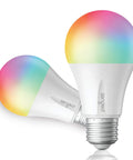 Zigbee Smart Light Bulbs With Hub Required Dope Color Changing A19 60W Equivalent For Hands Free Voice Control With Alexa Google Home Works With SmartThings And Echo 2 Pack showing vibrant colors.