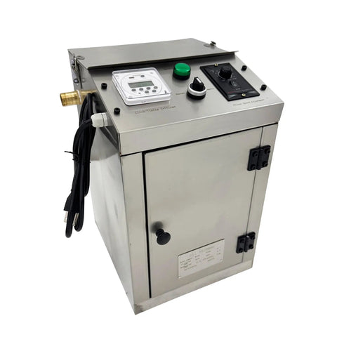 Heavy Duty Industrial Coolant Oil Skimmer With Oil Water Separator For CNC Machine Cutting Fluid Recycling At 13 Gph 2Mm Filter in stainless steel cabinet.