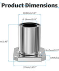 Square Flange Linear Ball Bearings LMK16UU, 16mm ID, visible dimensions, metal design, for 3D printers and CNC precision equipment