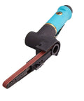 Pneumatic Air Belt Sander With One Quarter Inch Inlet And Three Eighths Inch By Thirteen Inch Belts Includes Twelve Belts In Forty Sixty Eighty And One Twenty Grits For Metal Polishing On Aluminum Iron And Steel Stainless Steel Build Boss Level Tough, angled view