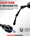 Magnetic Nut Driver Set for Impact Drills, 35 Piece showing magnetic force demonstration with Cr-V steel bit.