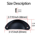 20 Pack Cup Pull Cabinet Hardware Set With Screws size description showing dimensions and black iron material.