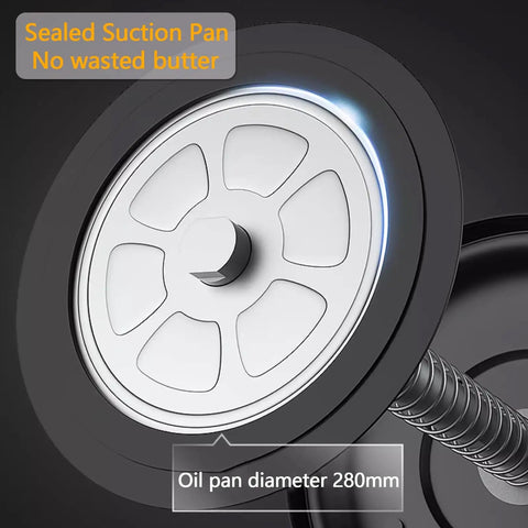 Sealed suction pan with 280mm diameter for efficient oil collection, part of Roll Up and Lube Up Heavy Duty Pneumatic Grease Pump.