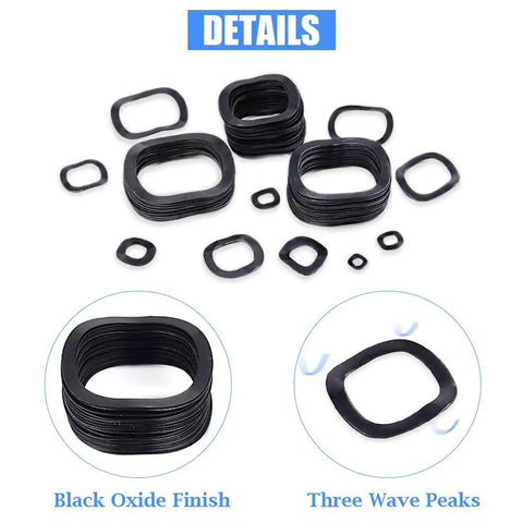 Carbon Steel Compression Type Wavy Crinkle Spring Washers 320 Piece Assortment Kit black oxide finish with three wave peaks
