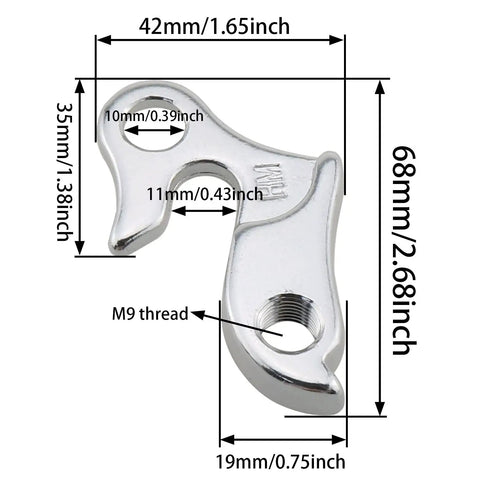 Diagram showing dimensions of Two Pack Aluminum Alloy Rear Derailleur Hangers For Mountain And Road Bikes Go-To Universal Transmission Rack Guard Durable Wear Resistant Easy To Install Replacement Part