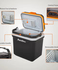 Keep Those Cold Ones Frosty Or Toasty On The Highway In This 26 Quart Electric Car Cooler And Warmer with control panel and durable handle.