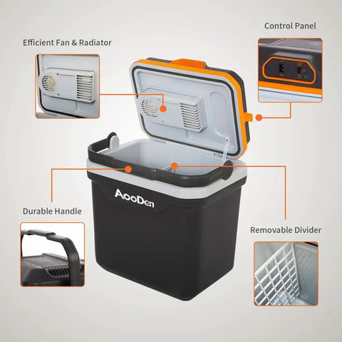Keep Those Cold Ones Frosty Or Toasty On The Highway In This 26 Quart Electric Car Cooler And Warmer with control panel and durable handle.