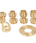 Slick Eleven Piece Template Router Guides Kit Featuring Durable Brass Bushings, including 8 brass sleeves and 1 mount.