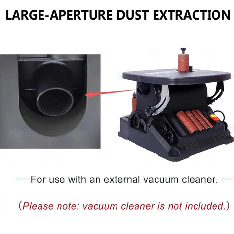 Large-aperture dust extraction feature on Tough As Nails Wood Sander With A Mighty 500 Watt Motor Vertical Oscillating Belt And Drum Kit.