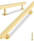 5 Pack Solid Brass Cabinet Handles With Brushed Brass Square T Bar Pulls 5 Inch Center Hole For Kitchen with Screws
