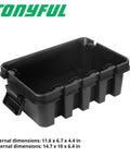 Built Tough Large Outdoor Electrical Box With Handle, Weatherproof IP55 Rated Cord Cover, internal view with dimensions.