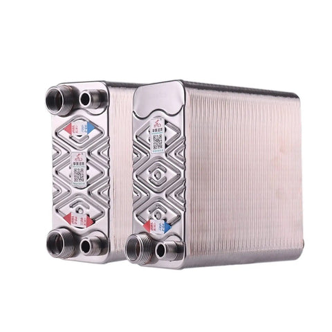 Heavy Duty 120 Plate Brazed Heat Exchanger Built With Food Grade SUS304 Stainless Steel And Pure Copper Core, showing connection ports.