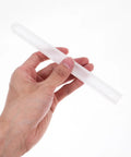 Close-up of 2-Set White Plastic Drawer Slides With Push To Open For TV Cabinet And Kitchen Cabinets, held in hand.